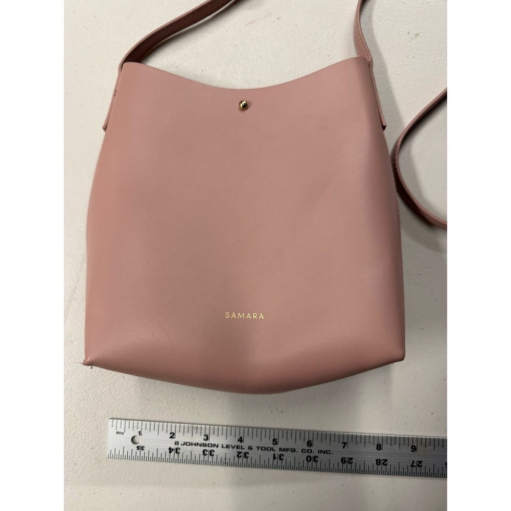 SAMARA Mini Tote Vegan Leather Crossbody Bag Dusty Rose Pink Gold Logo
